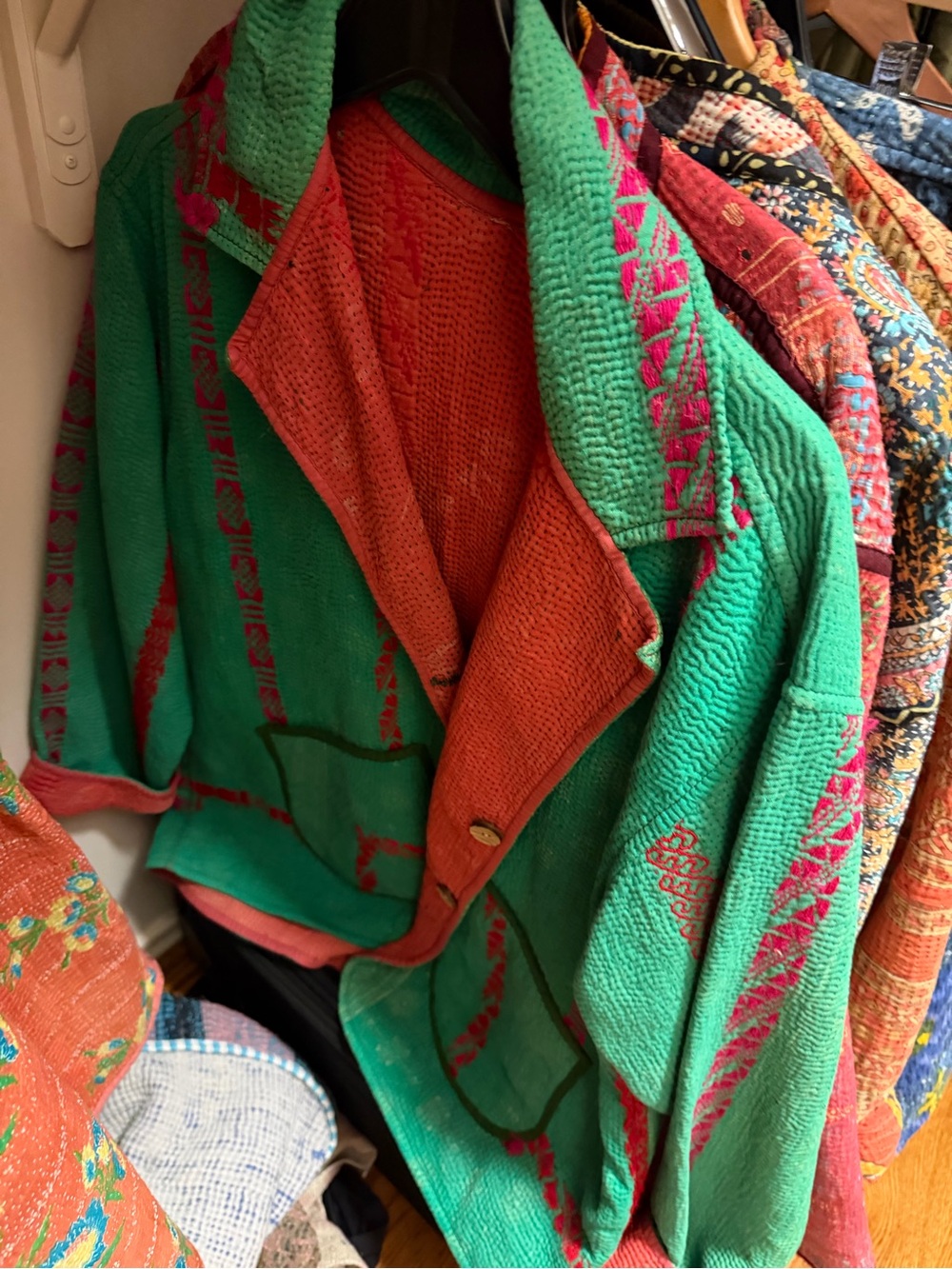 Textured Utility Jacket in Green & Orange